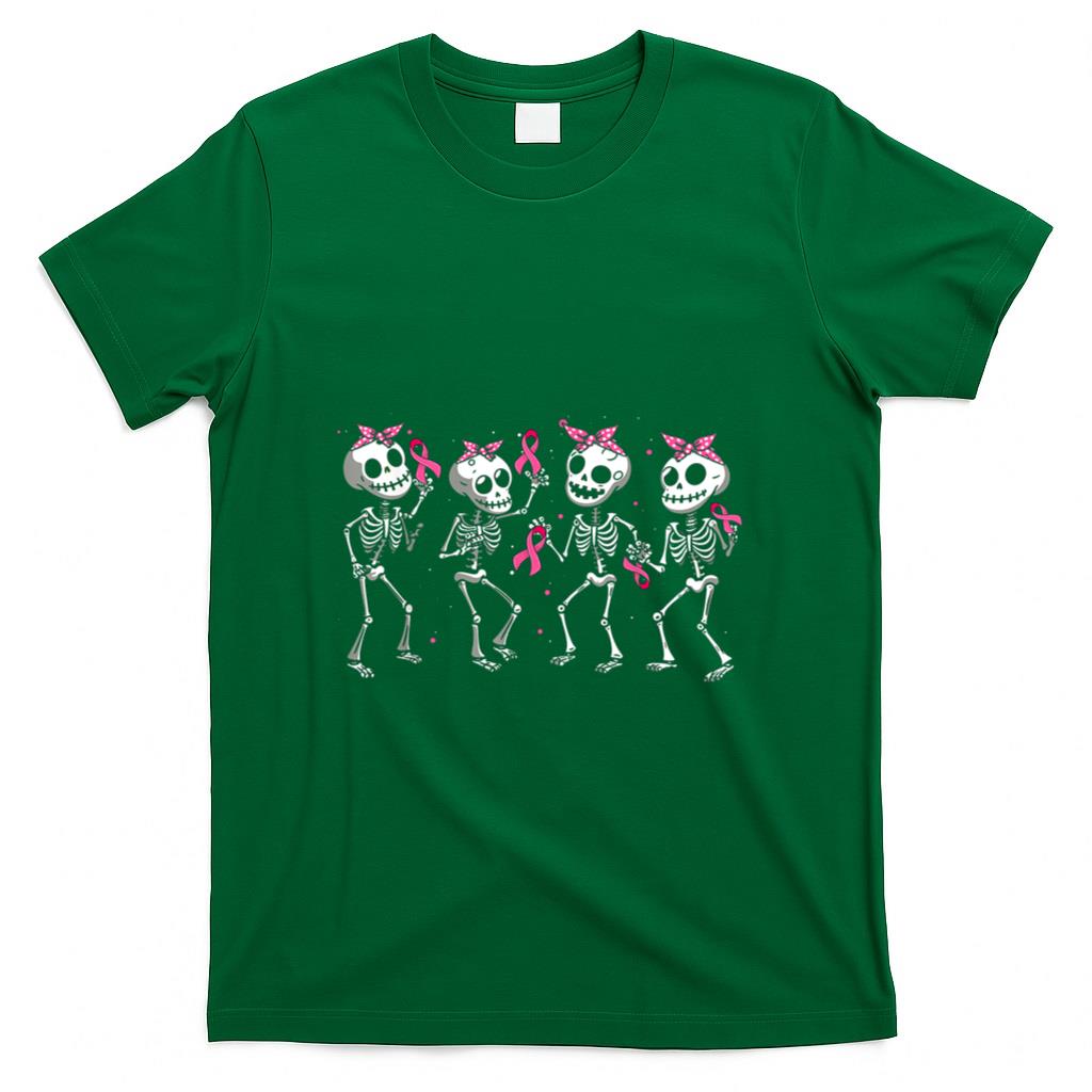 Pink Ribbon Breast Cancer Awareness Skeleton Women Men Kids T-Shirt_1