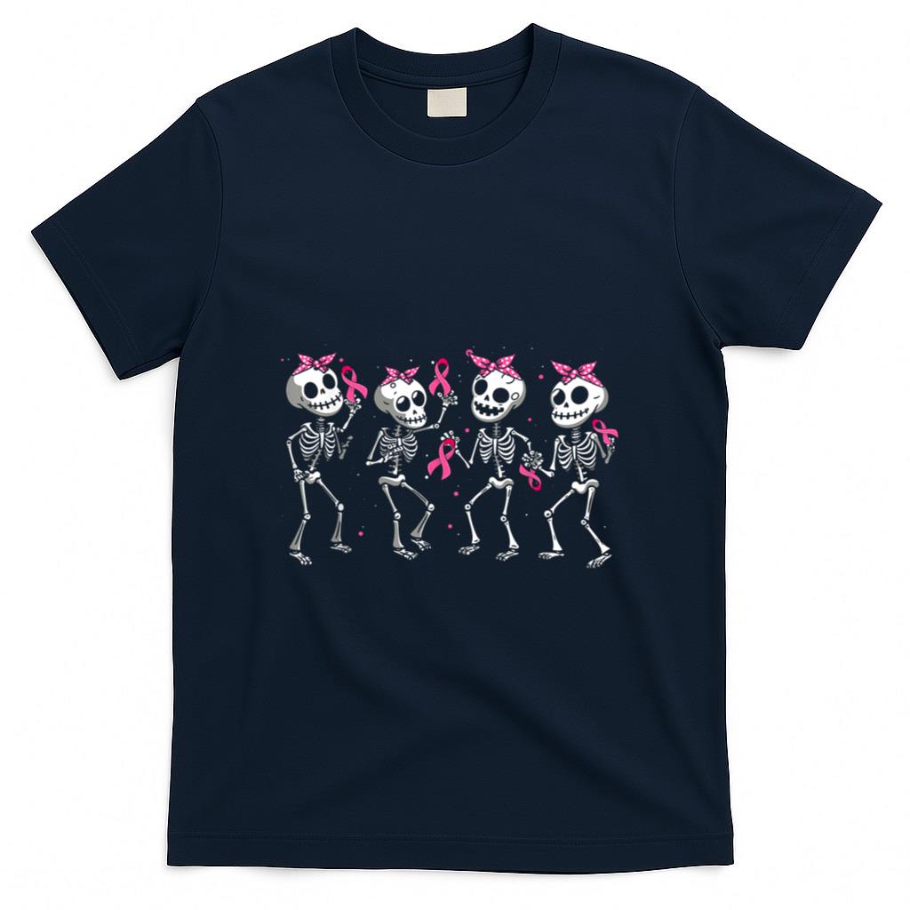 Pink Ribbon Breast Cancer Awareness Skeleton Women Men Kids T-Shirt_1