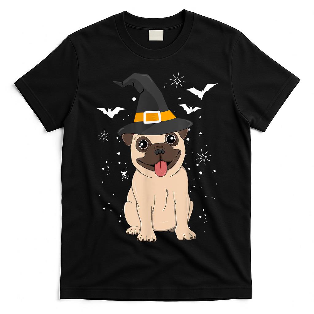 Pug Witch Halloween Dog Puppy Outfit Costume Trick or Treat  for Men Women Kids T-Shirt