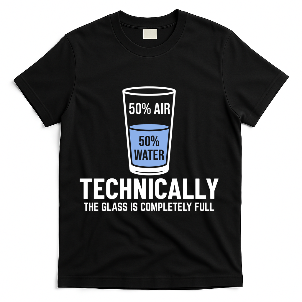 50% Air 50% Water Technically The Glass Is Completely Full T-Shirt - Black