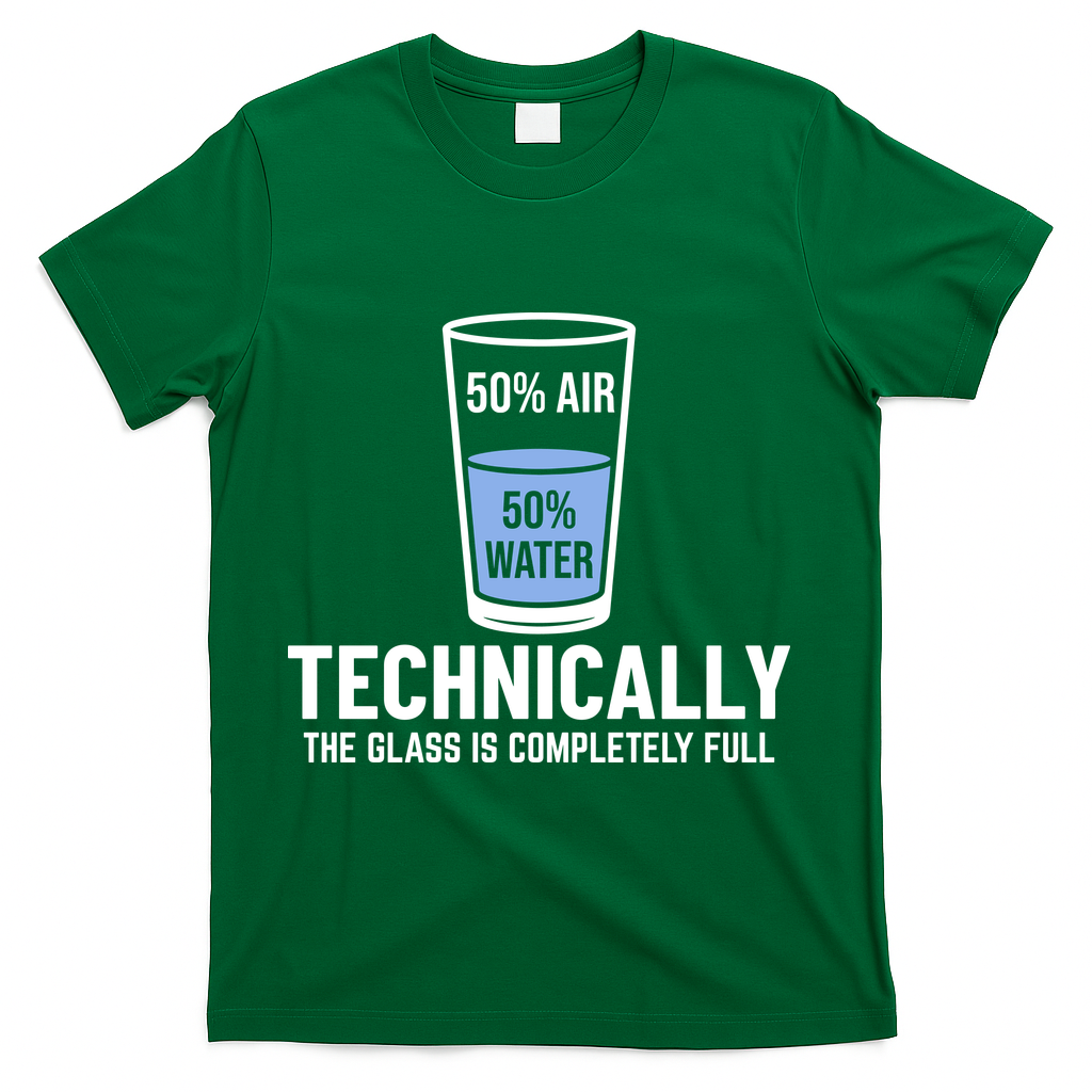 50% Air 50% Water Technically The Glass Is Completely Full T-Shirt - Green