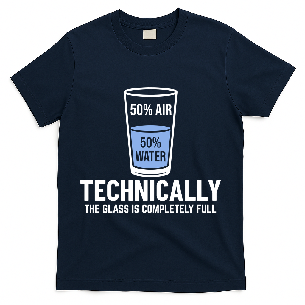 50% Air 50% Water Technically The Glass Is Completely Full T-Shirt - Navy