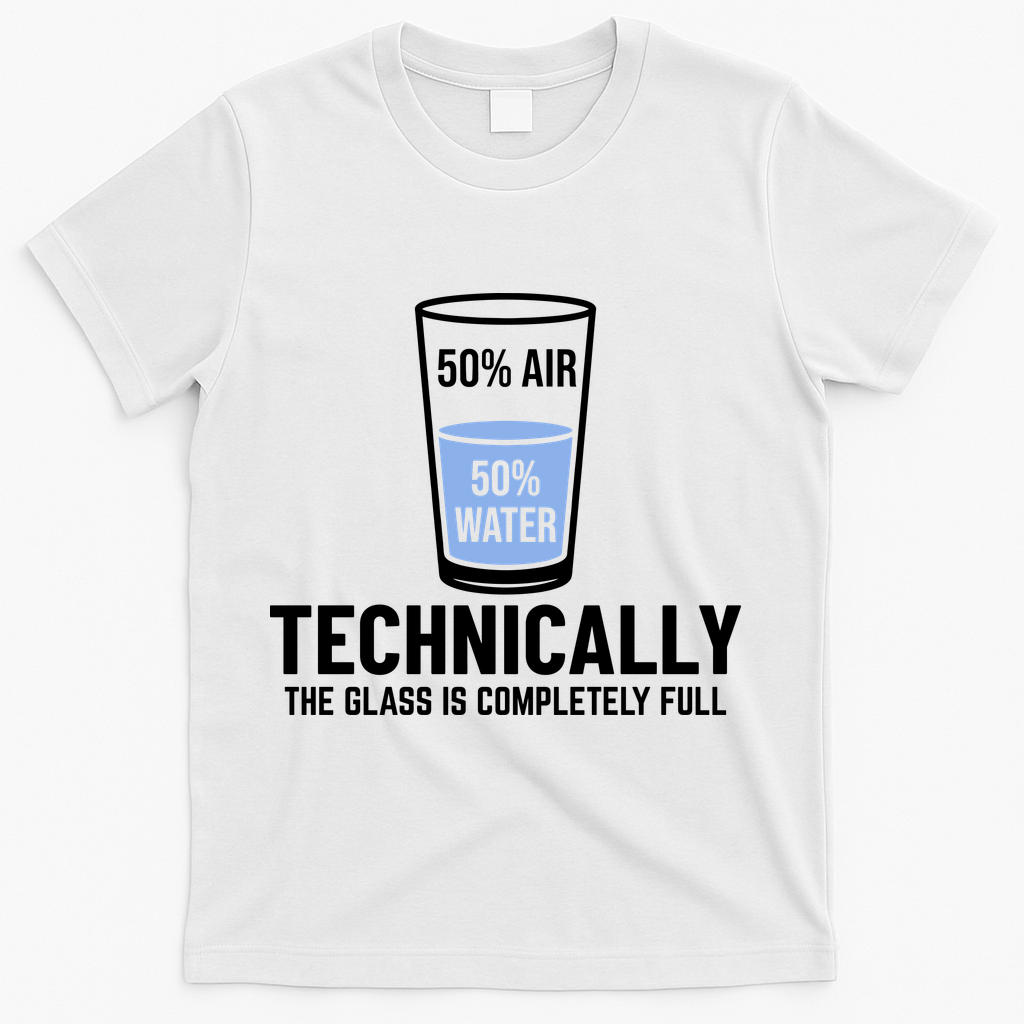 50% Air 50% Water Technically The Glass Is Completely Full T-Shirt - White