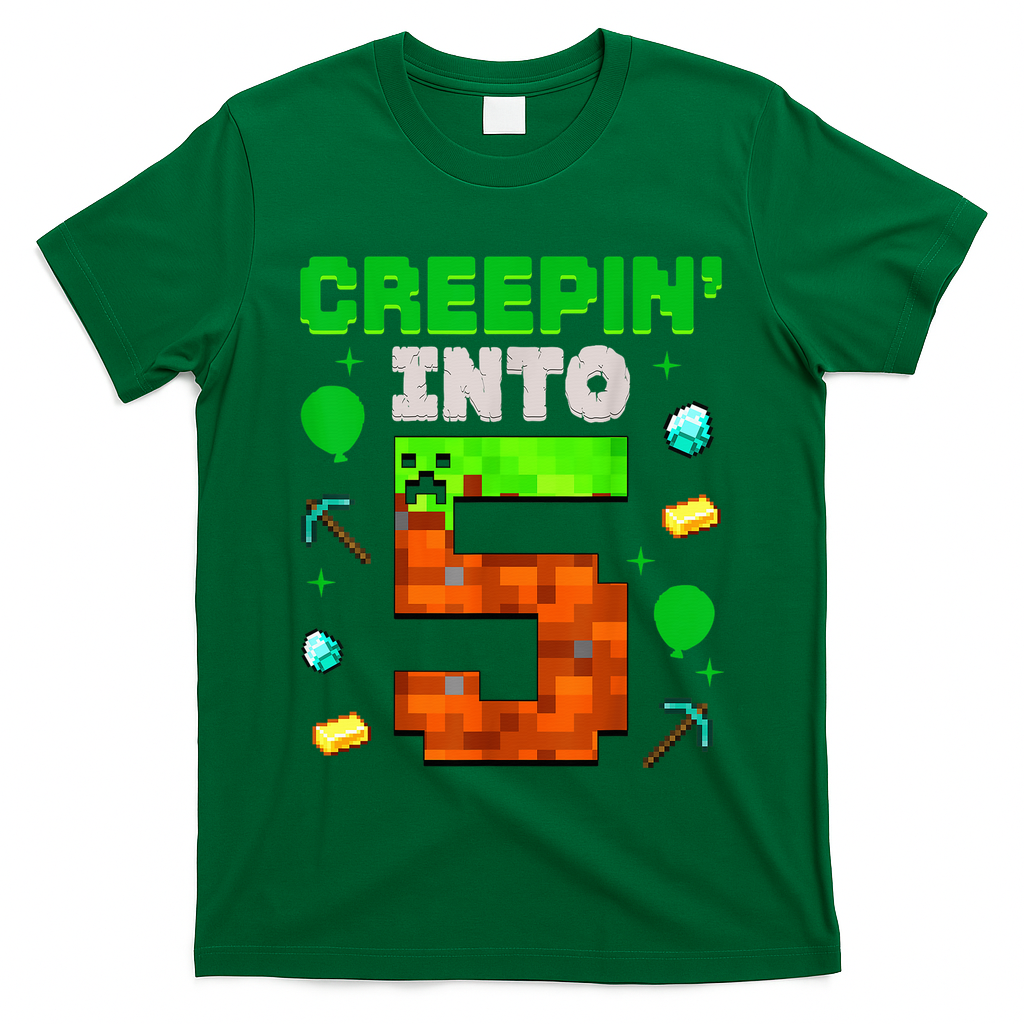 5th Birthday Gamer Pixel Creepin’ Into 5 Video Game Party T-Shirt