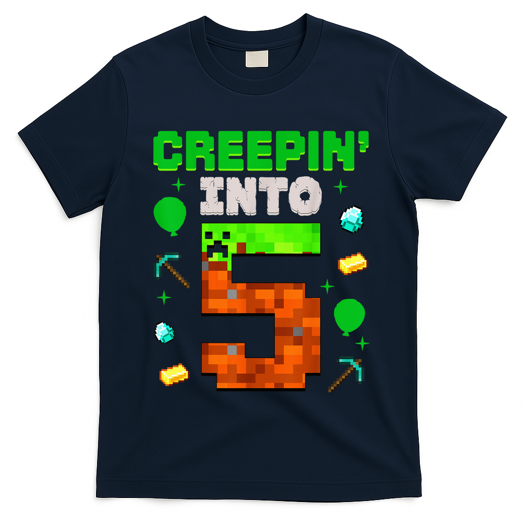 5th Birthday Gamer Pixel Creepin’ Into 5 Video Game Party T-Shirt