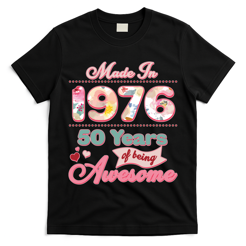 50th Birthday Pink Floral Made In 1956 Years Of Being Awesome T-Shirt