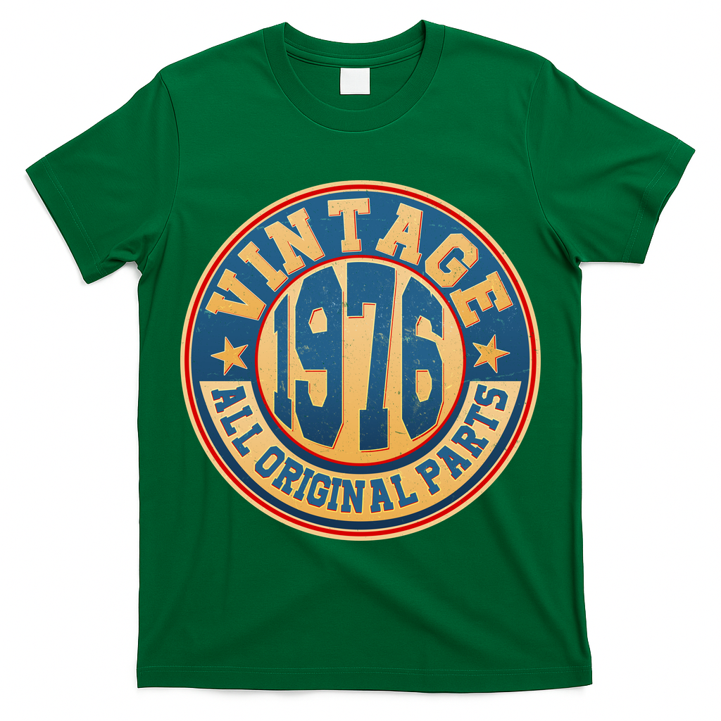 50th Birthday Vintage 1976 All Original Parts Shield Emblem  T-Shirt