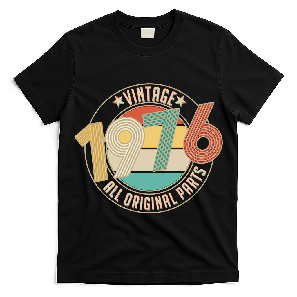 50th Birthday Vintage 1976 All Original Parts Emblem T-Shirt