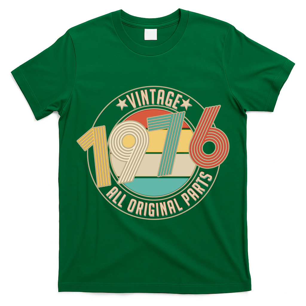 50th Birthday Vintage 1976 All Original Parts Emblem T-Shirt