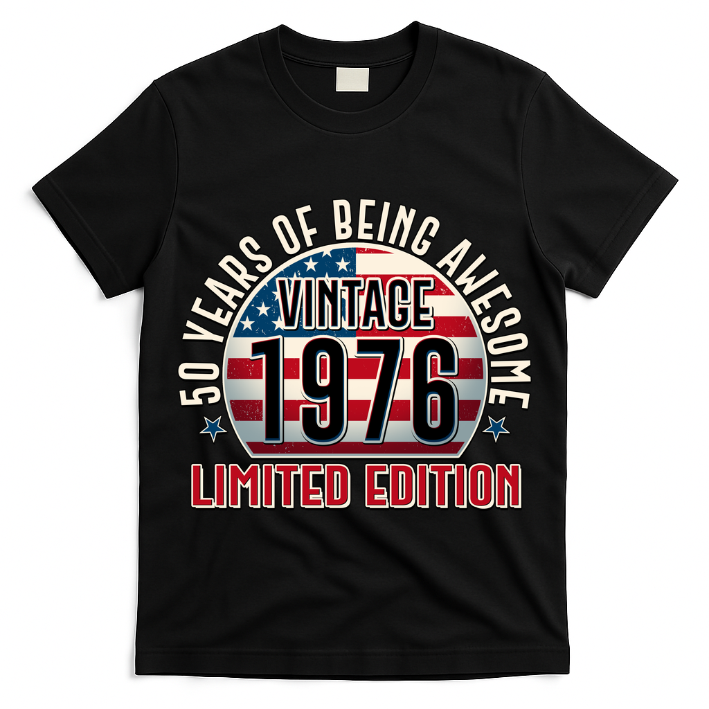 50th Birthday Vintage 1976 Limited Edition Years Of Being Awesome USA Flag  T-Shirt