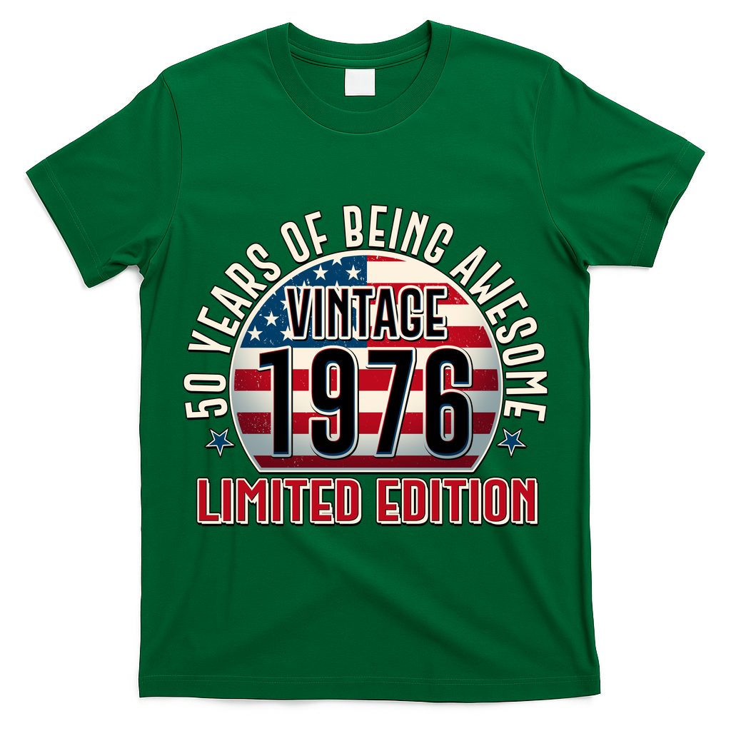 50th Birthday Vintage 1976 Limited Edition Years Of Being Awesome USA Flag  T-Shirt