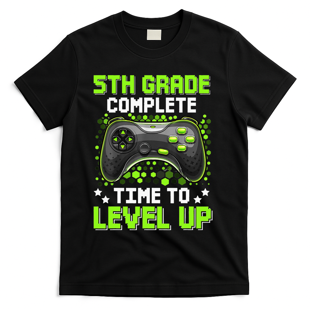 5th Grade Complete Time To Level Up Gaming Graduation T-Shirt - Black