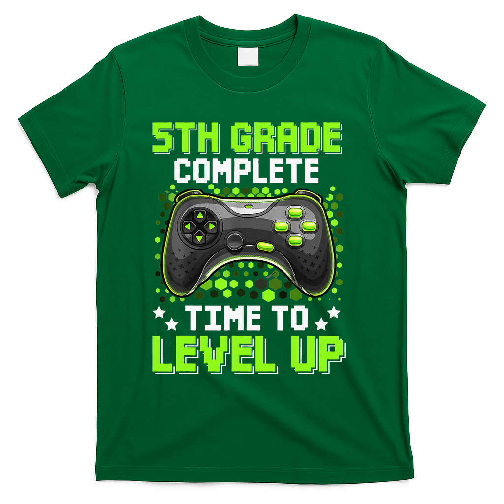 5th Grade Complete Time To Level Up Gaming Graduation T-Shirt - Green