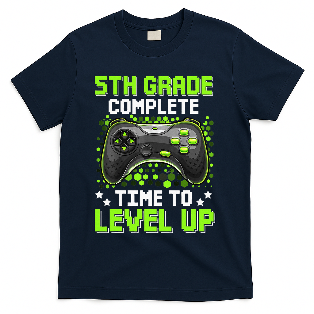 5th Grade Complete Time To Level Up Gaming Graduation T-Shirt - Navy