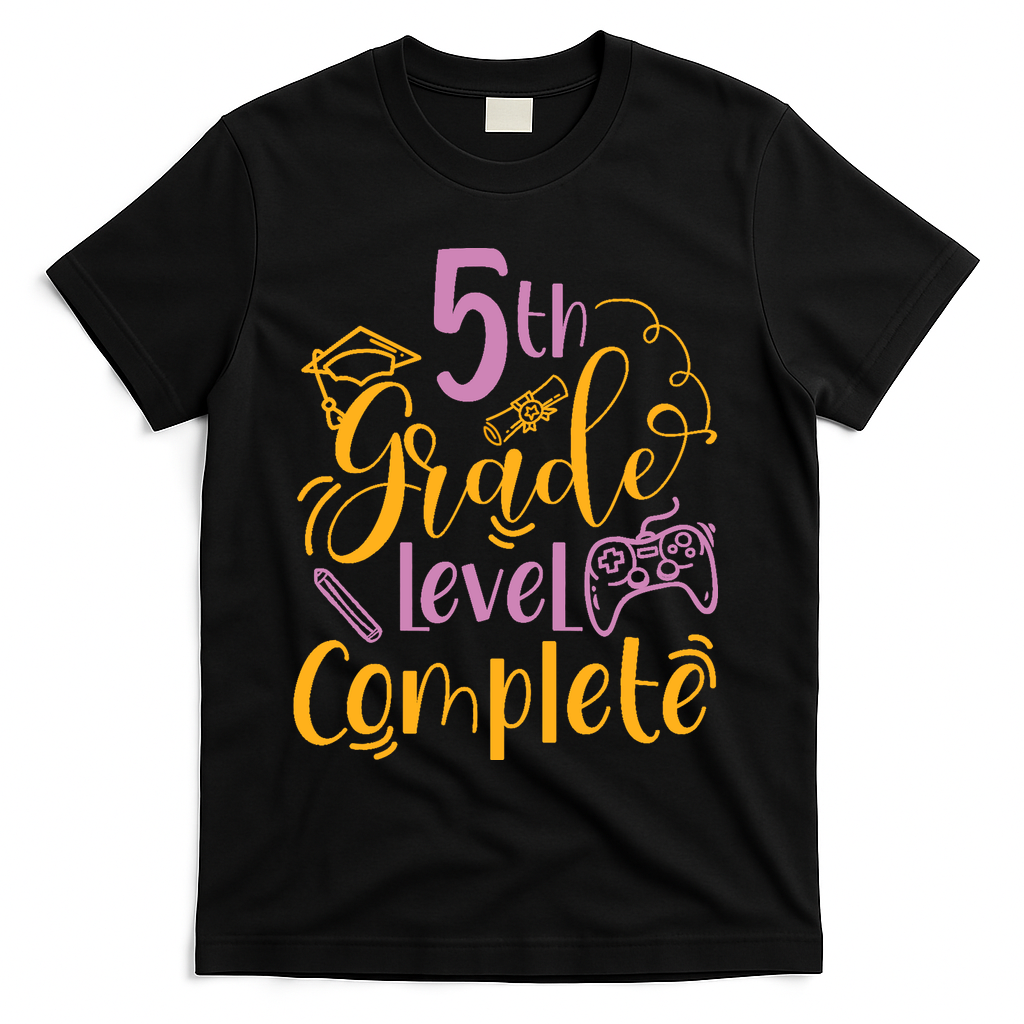 5th Grade Level Complete Fifth Grader School Graduation T-Shirt - Black