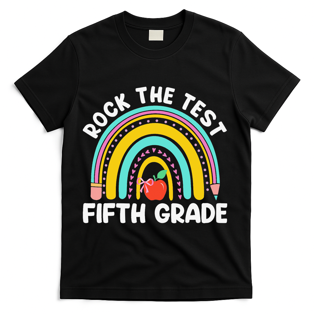 5th Grade Teacher Rock The Test Day Fifth Grade Testing Day T-Shirt - Black