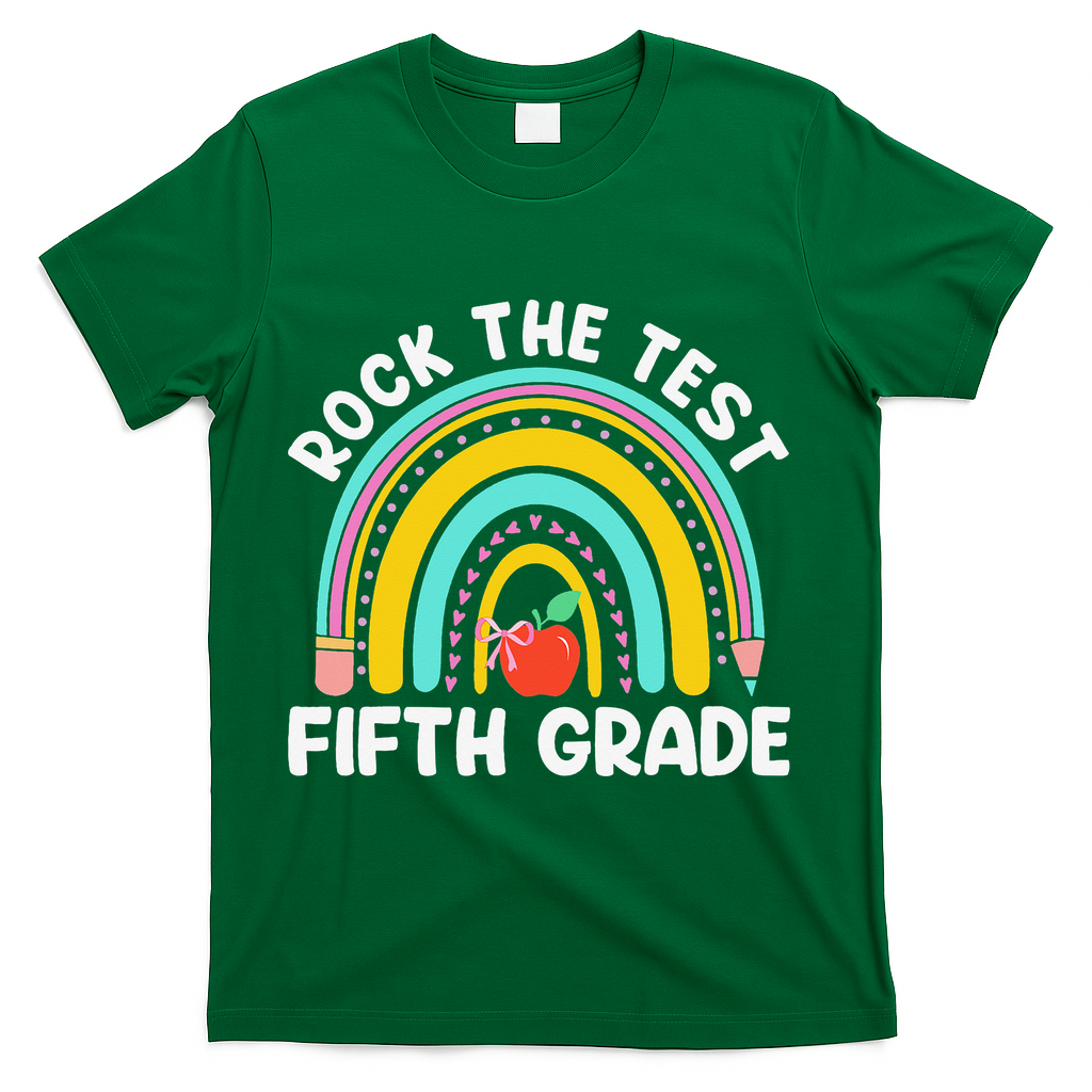 5th Grade Teacher Rock The Test Day Fifth Grade Testing Day T-Shirt - Green