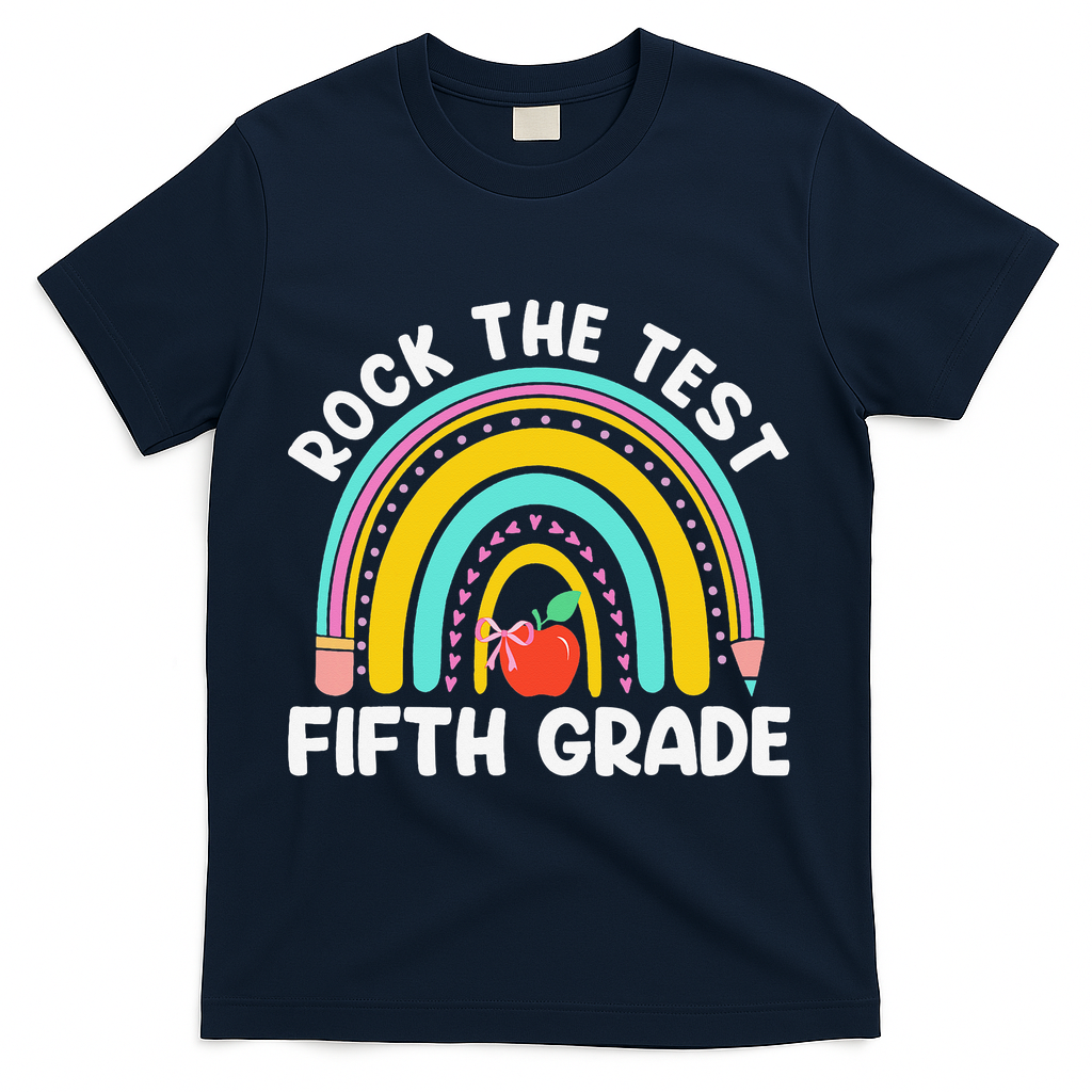 5th Grade Teacher Rock The Test Day Fifth Grade Testing Day T-Shirt - Navy