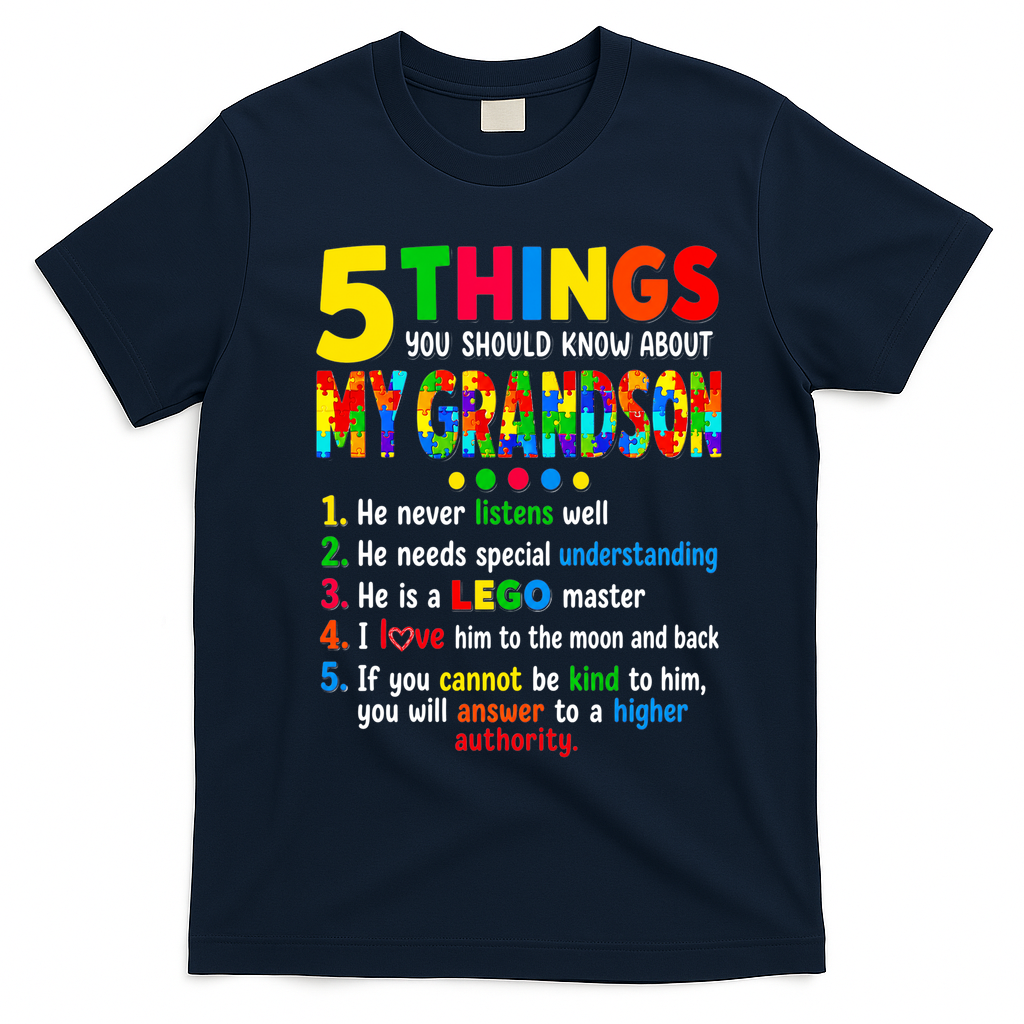 5 Things You Should Know About My Grandson T-Shirt - Navy Blue