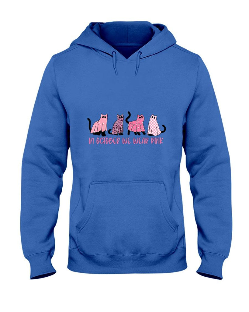 in October We Wear Pink Ghost Cats Breast Cancer Awareness T-Shirt
