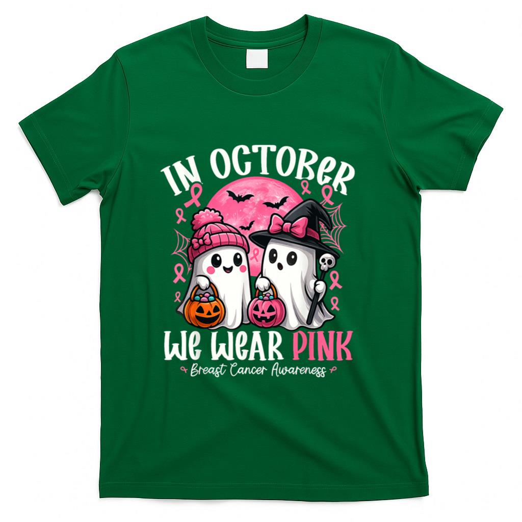 in October We Wear Pink Ghost Witch Breast Cancer Awareness T-Shirt_4