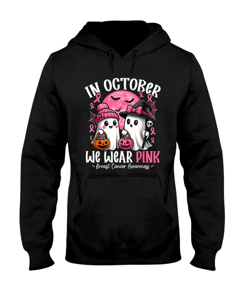 in October We Wear Pink Ghost Witch Breast Cancer Awareness T-Shirt_4
