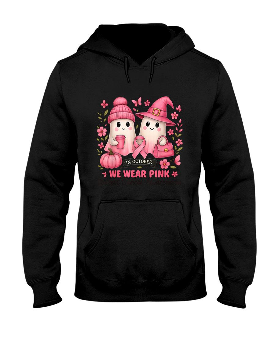 in October We Wear Pink Cute Ghost Breast Cancer Awareness T-Shirt