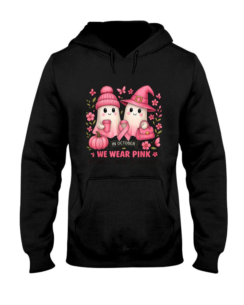 in October We Wear Pink Cute Ghost Breast Cancer Awareness T-Shirt