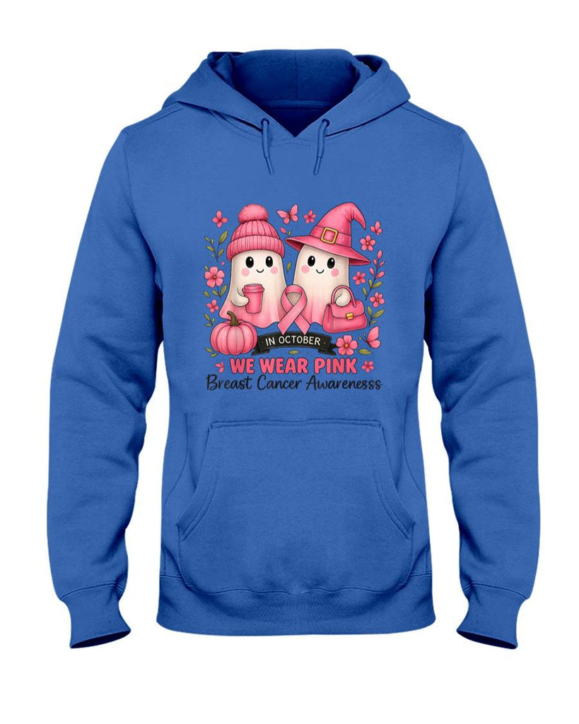 in October We Wear Pink Cute Ghost Breast Cancer Awareness T-Shirt