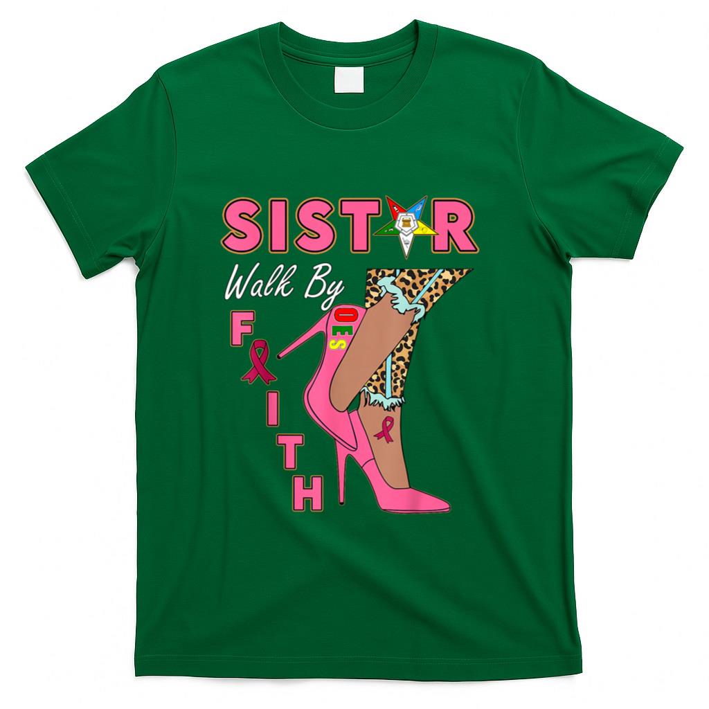 OES SiStar Leopard Walk By Faith Breast Cancer Awareness T-Shirt