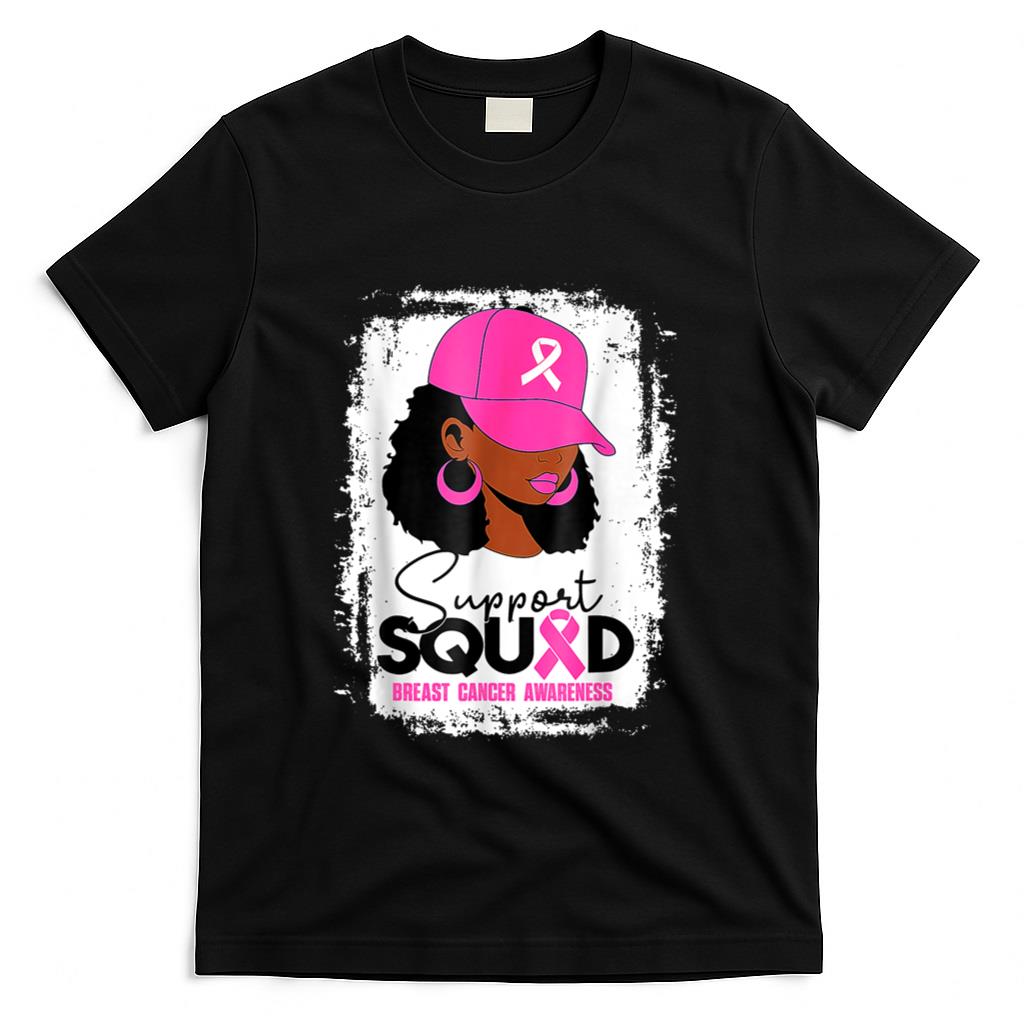 Support Squad Black Women Pink Hat Breast Cancer Awareness T-Shirt