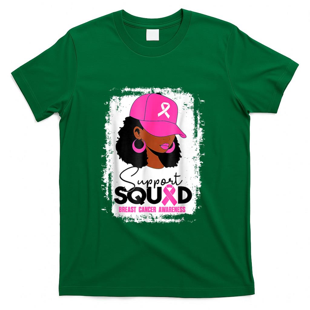 Support Squad Black Women Pink Hat Breast Cancer Awareness T-Shirt