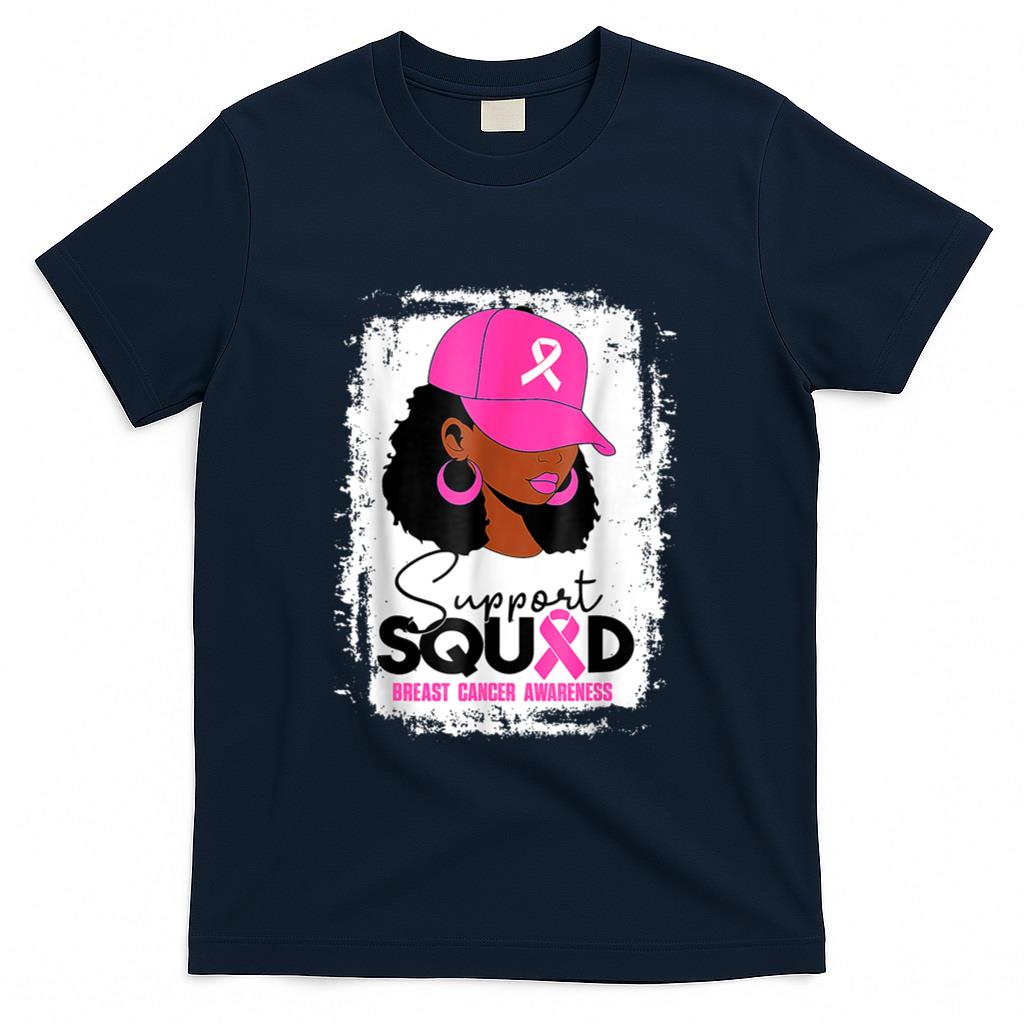 Support Squad Black Women Pink Hat Breast Cancer Awareness T-Shirt