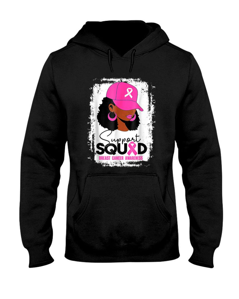 Support Squad Black Women Pink Hat Breast Cancer Awareness T-Shirt