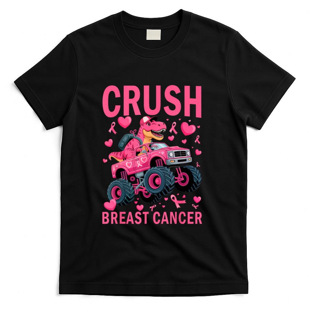 Crush Breast Cancer Awareness Pink Monster Truck Boys Kids T-Shirt