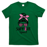 Breast Cancer Awareness Shirt Women Support Squad Messy Bun T-Shirt