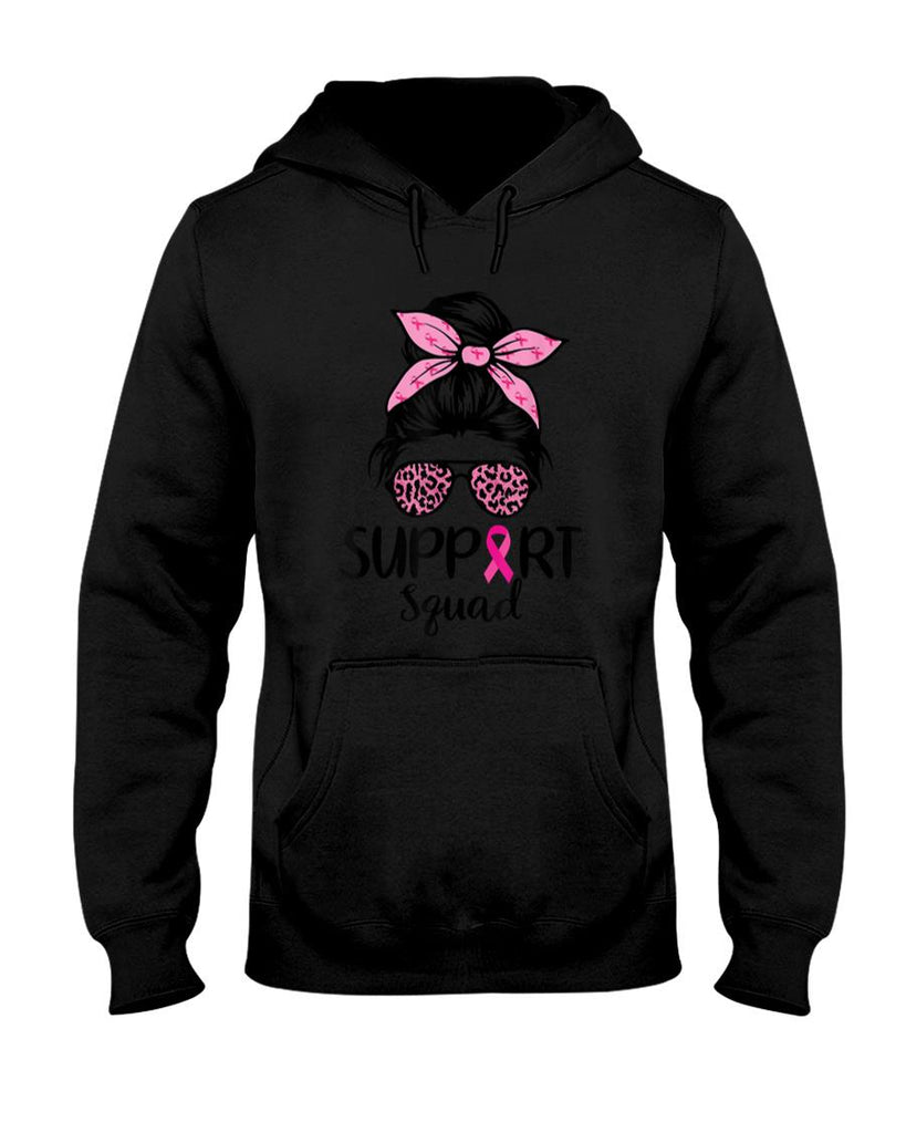 Breast Cancer Awareness Shirt Women Support Squad Messy Bun T-Shirt
