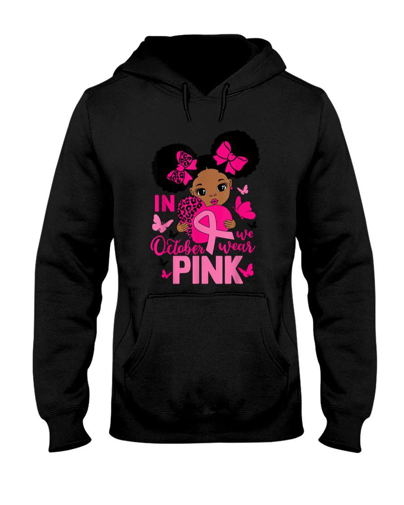 Messy Bun In October We Wear Pink Girls Toddlers T-Shirt