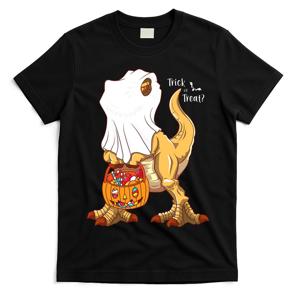 Pumpkin Saurus Halloween - T-Rex in White Mask and Pumpkin basket Essential T-Shirt