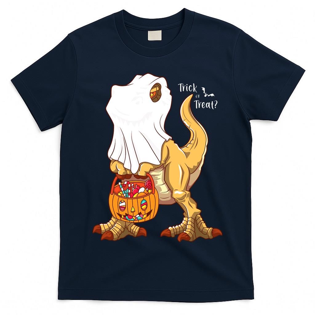 Pumpkin Saurus Halloween - T-Rex in White Mask and Pumpkin basket Essential T-Shirt