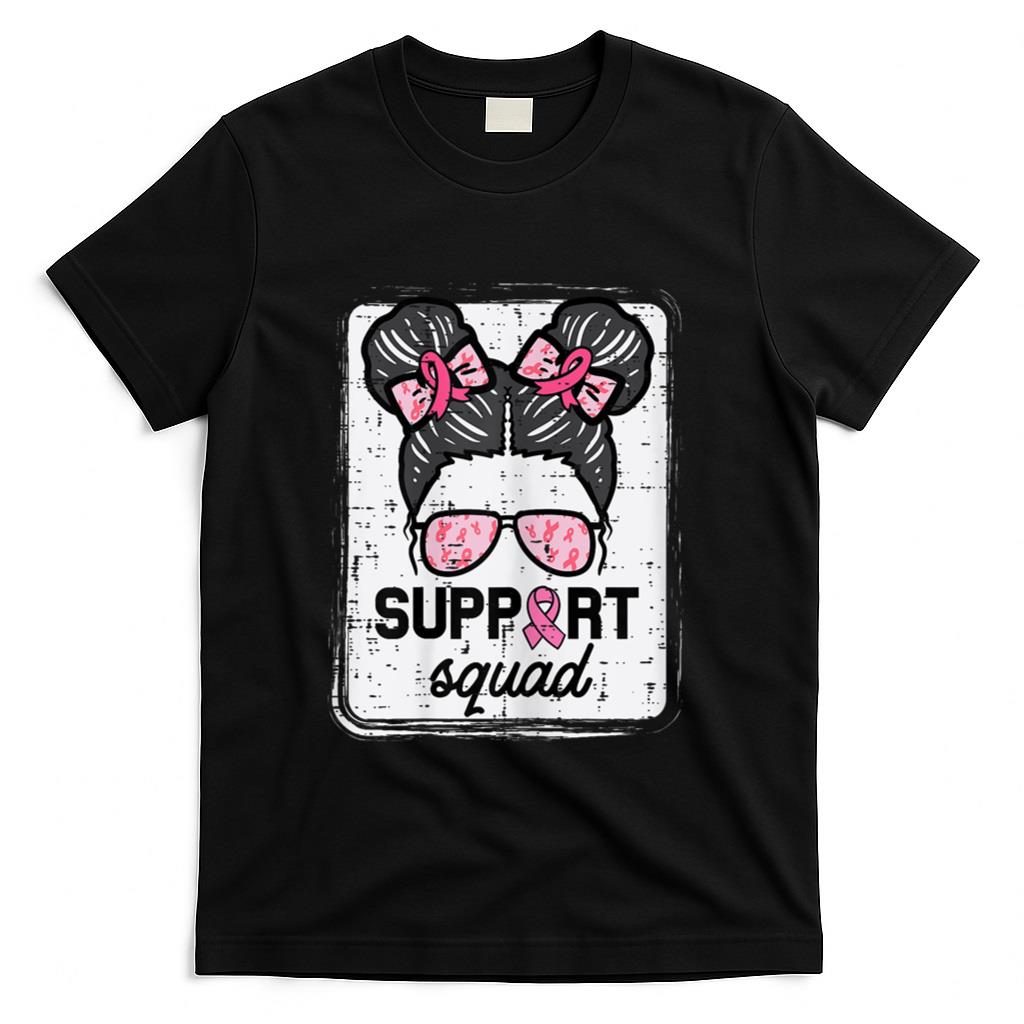 Breast Cancer Support Squad Bun Awareness Girls Kids Youth T-Shirt
