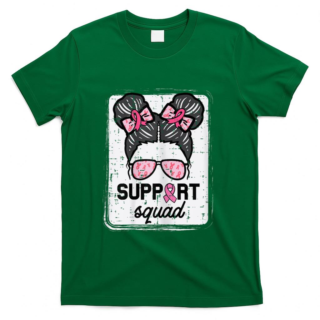 Breast Cancer Support Squad Bun Awareness Girls Kids Youth T-Shirt