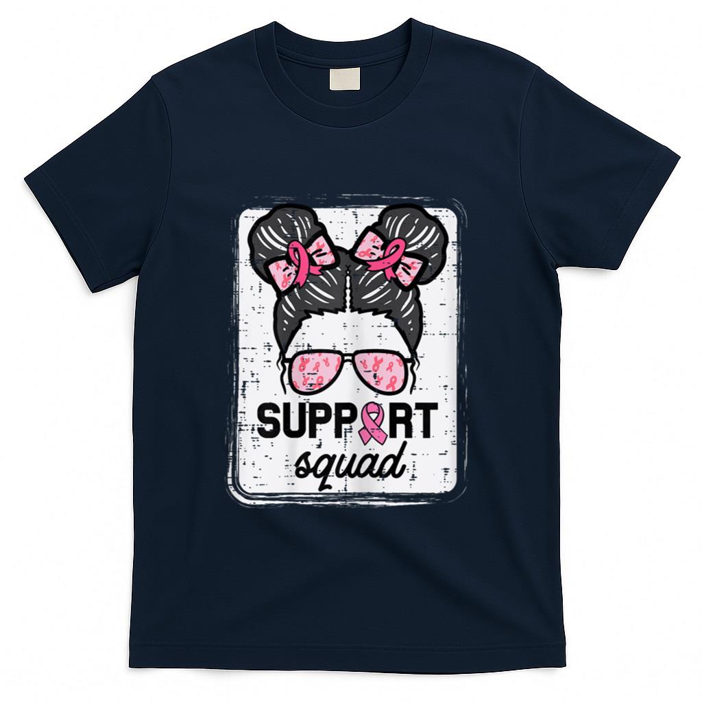 Breast Cancer Support Squad Bun Awareness Girls Kids Youth T-Shirt