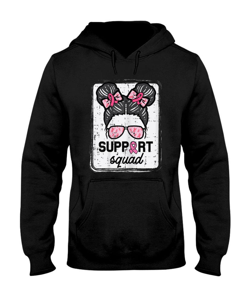 Breast Cancer Support Squad Bun Awareness Girls Kids Youth T-Shirt