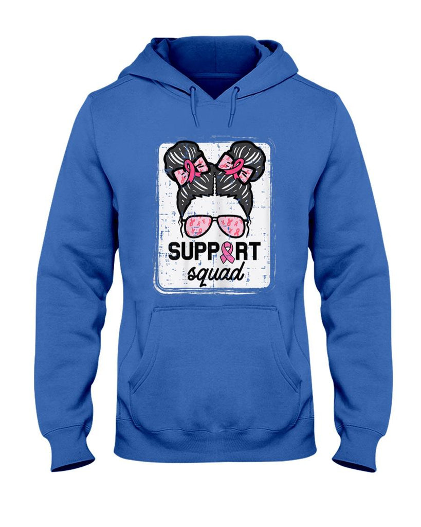 Breast Cancer Support Squad Bun Awareness Girls Kids Youth T-Shirt