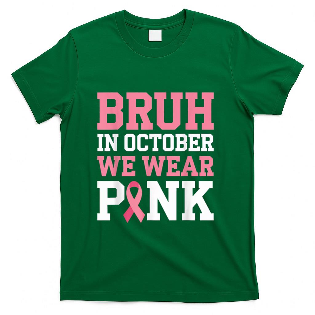 Breast Cancer Shirts for Kids Boys Bruh In October Wear Pink T-Shirt