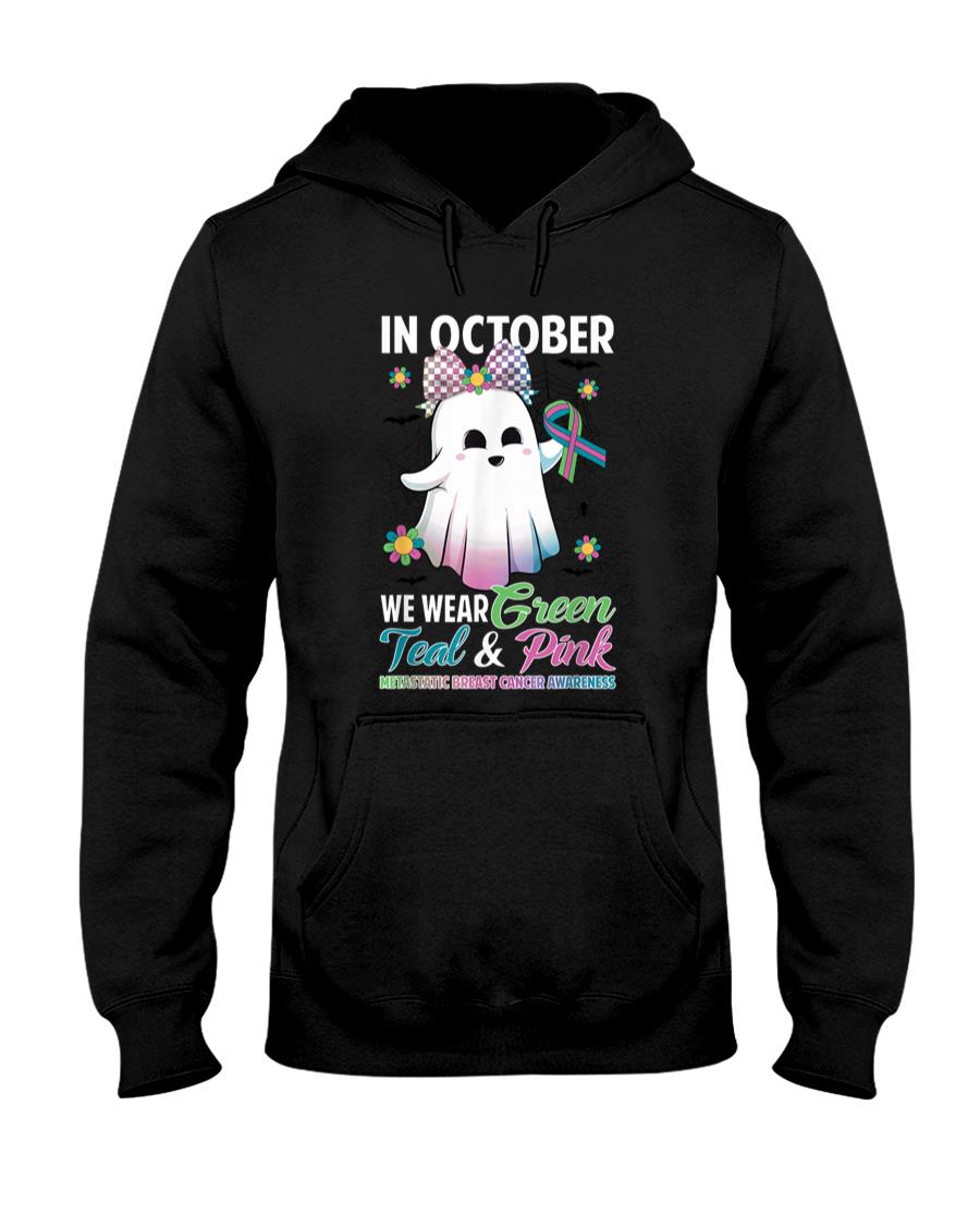 in October We Wear Green Teal Pink Metastatic Breast Cancer T-Shirt
