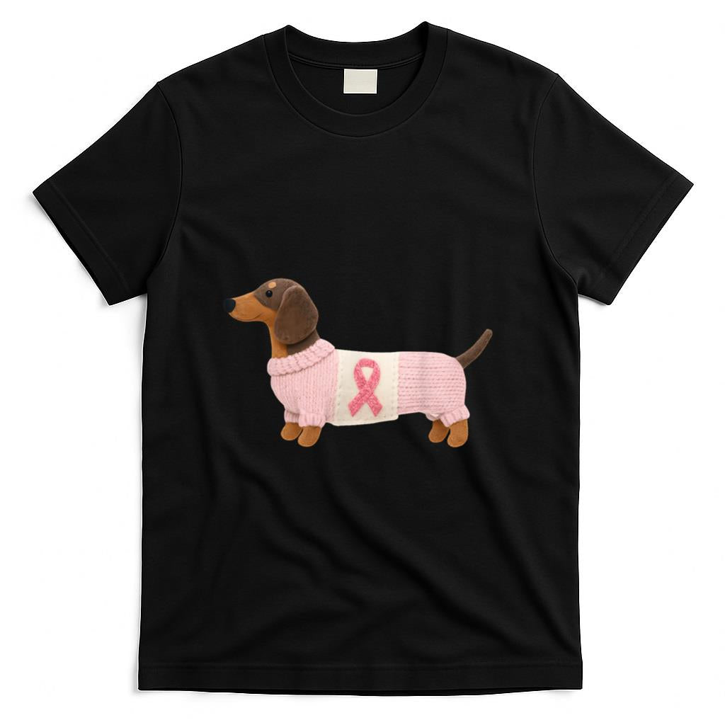 Dachshund Pink Ribbon Breast Cancer Awareness Support T-Shirt