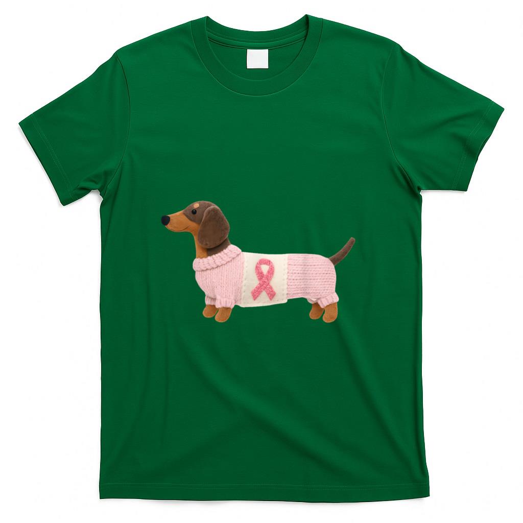 Dachshund Pink Ribbon Breast Cancer Awareness Support T-Shirt