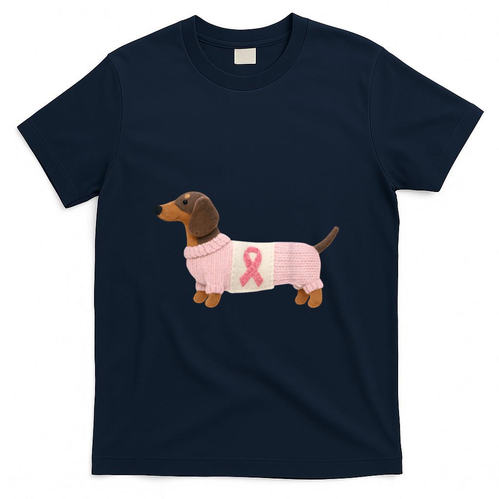 Dachshund Pink Ribbon Breast Cancer Awareness Support T-Shirt
